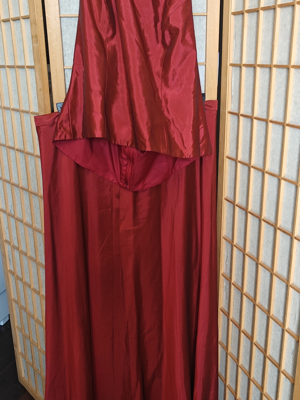 David's Bridal Red Satin Strapless Wedding Dress